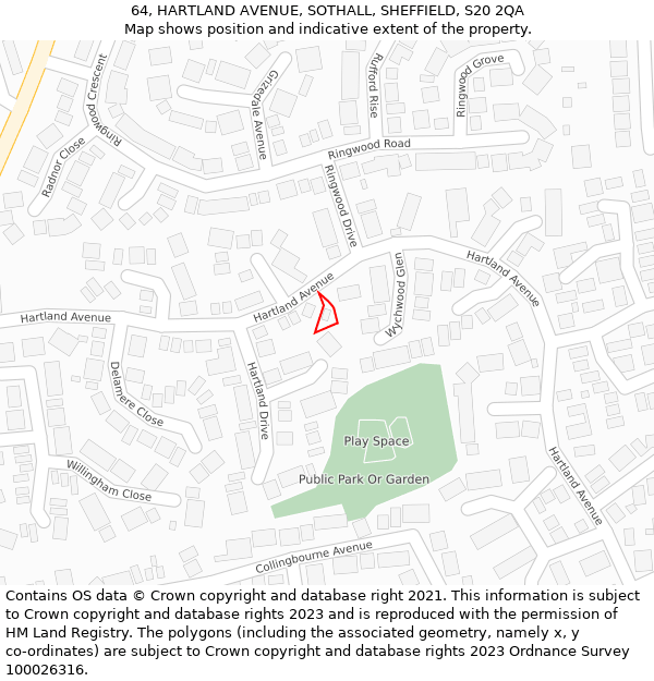 64, HARTLAND AVENUE, SOTHALL, SHEFFIELD, S20 2QA: Location map and indicative extent of plot