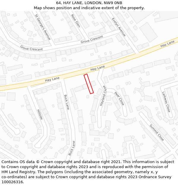 64, HAY LANE, LONDON, NW9 0NB: Location map and indicative extent of plot