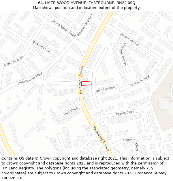 64, HAZELWOOD AVENUE, EASTBOURNE, BN22 0SQ: Location map and indicative extent of plot