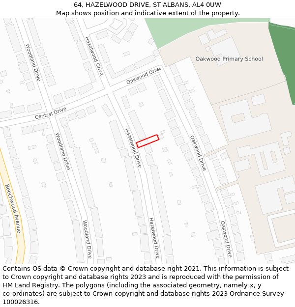 64, HAZELWOOD DRIVE, ST ALBANS, AL4 0UW: Location map and indicative extent of plot