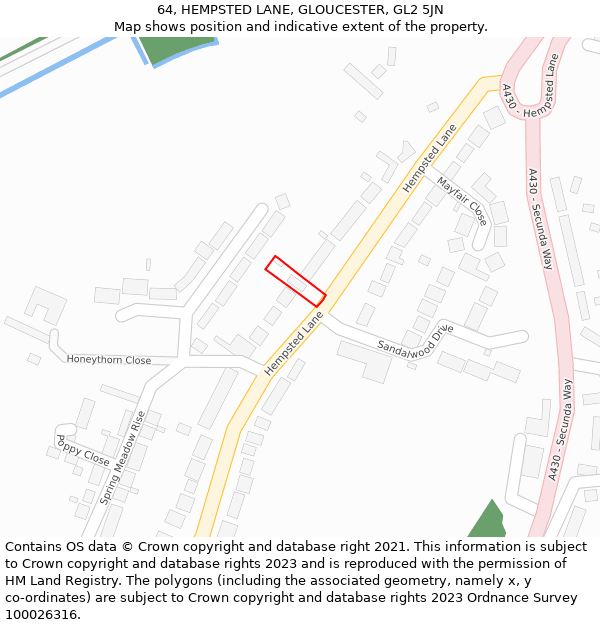 64, HEMPSTED LANE, GLOUCESTER, GL2 5JN: Location map and indicative extent of plot