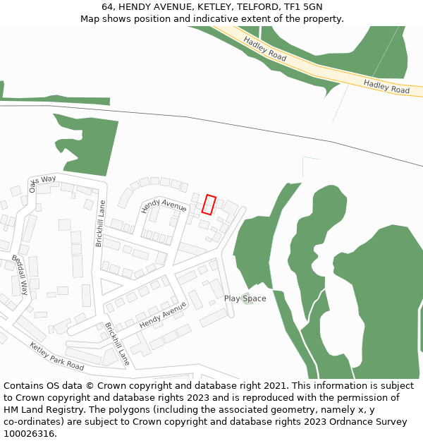 64, HENDY AVENUE, KETLEY, TELFORD, TF1 5GN: Location map and indicative extent of plot
