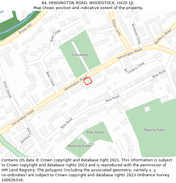 64, HENSINGTON ROAD, WOODSTOCK, OX20 1JL: Location map and indicative extent of plot