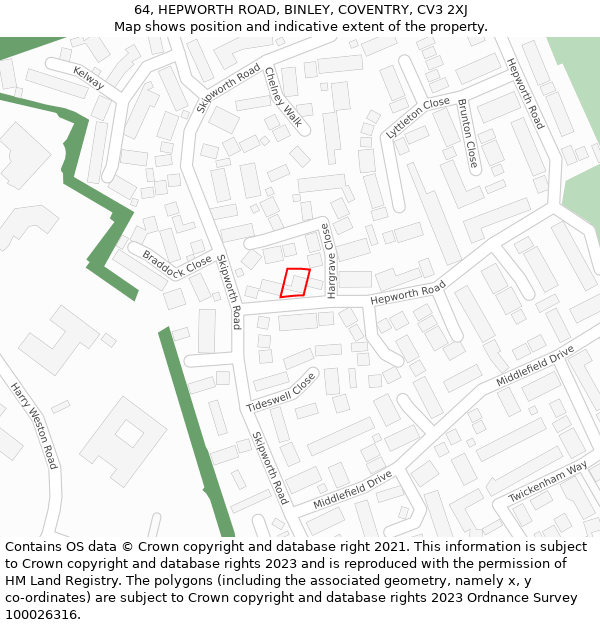 64, HEPWORTH ROAD, BINLEY, COVENTRY, CV3 2XJ: Location map and indicative extent of plot