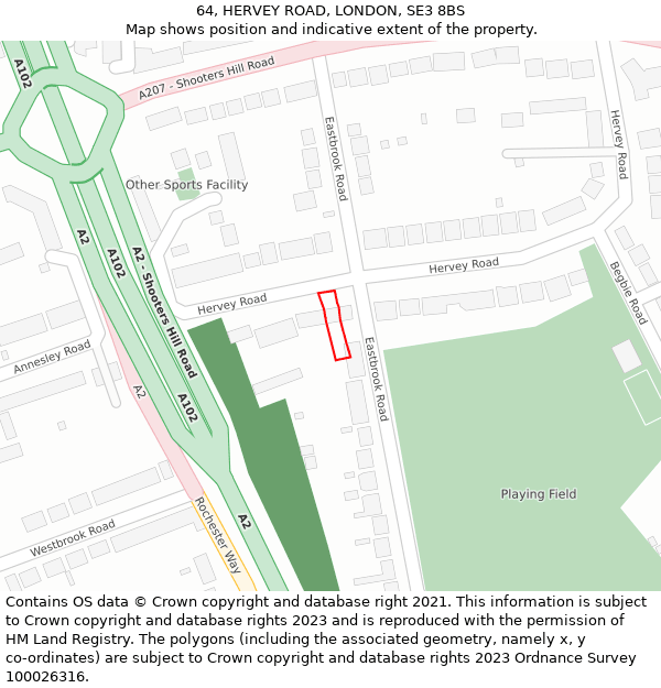64, HERVEY ROAD, LONDON, SE3 8BS: Location map and indicative extent of plot