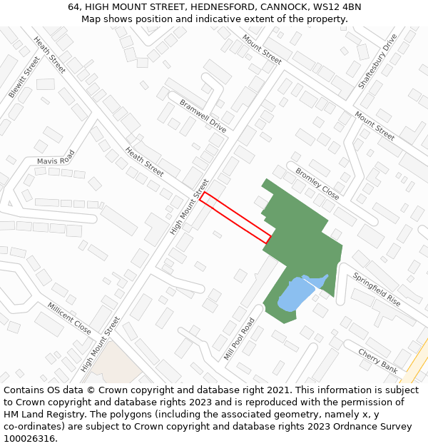 64, HIGH MOUNT STREET, HEDNESFORD, CANNOCK, WS12 4BN: Location map and indicative extent of plot