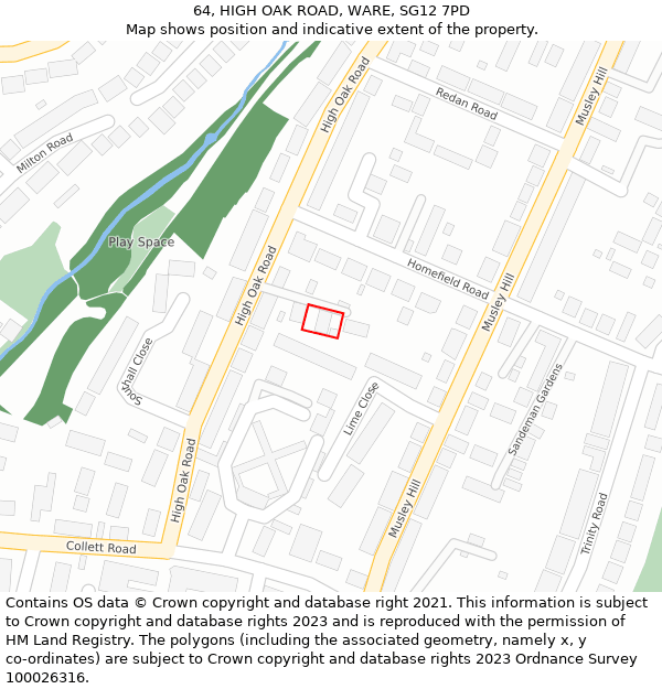 64, HIGH OAK ROAD, WARE, SG12 7PD: Location map and indicative extent of plot