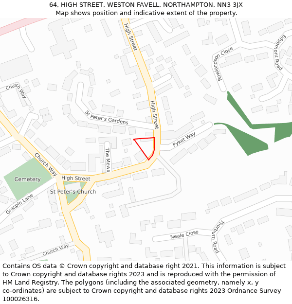 64, HIGH STREET, WESTON FAVELL, NORTHAMPTON, NN3 3JX: Location map and indicative extent of plot