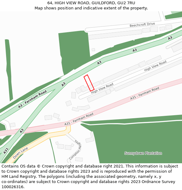 64, HIGH VIEW ROAD, GUILDFORD, GU2 7RU: Location map and indicative extent of plot