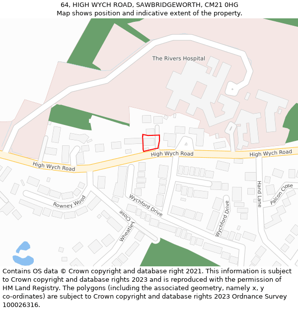 64, HIGH WYCH ROAD, SAWBRIDGEWORTH, CM21 0HG: Location map and indicative extent of plot