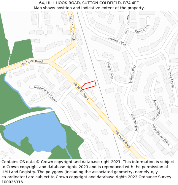 64, HILL HOOK ROAD, SUTTON COLDFIELD, B74 4EE: Location map and indicative extent of plot