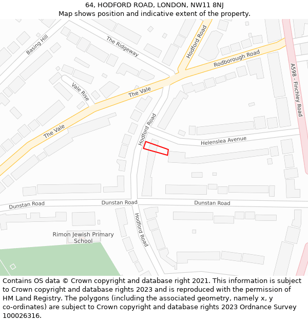 64, HODFORD ROAD, LONDON, NW11 8NJ: Location map and indicative extent of plot
