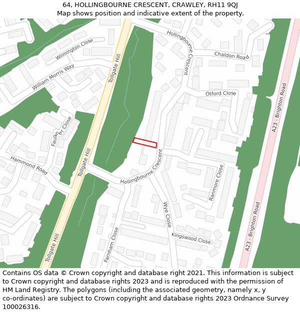 64, HOLLINGBOURNE CRESCENT, CRAWLEY, RH11 9QJ: Location map and indicative extent of plot