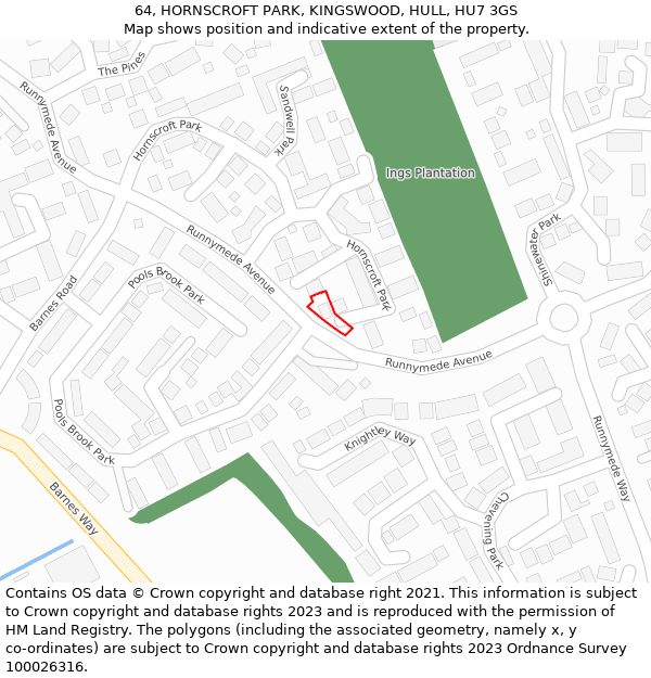 64, HORNSCROFT PARK, KINGSWOOD, HULL, HU7 3GS: Location map and indicative extent of plot