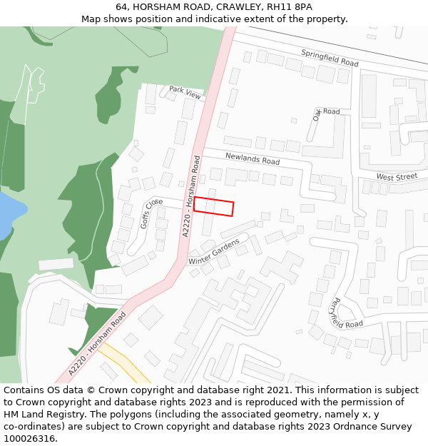 64, HORSHAM ROAD, CRAWLEY, RH11 8PA: Location map and indicative extent of plot
