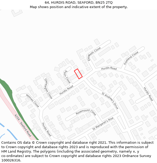 64, HURDIS ROAD, SEAFORD, BN25 2TQ: Location map and indicative extent of plot