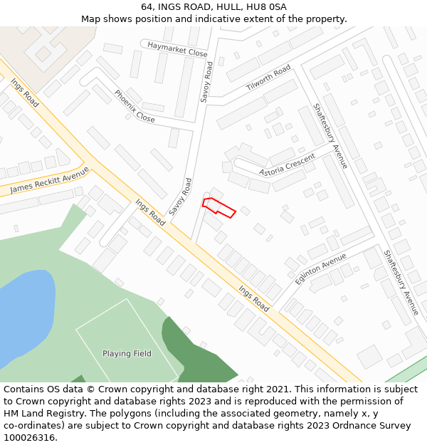 64, INGS ROAD, HULL, HU8 0SA: Location map and indicative extent of plot