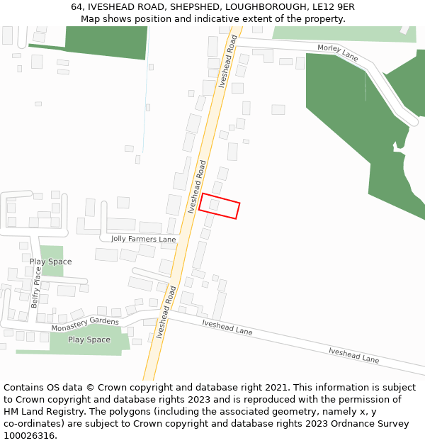 64, IVESHEAD ROAD, SHEPSHED, LOUGHBOROUGH, LE12 9ER: Location map and indicative extent of plot