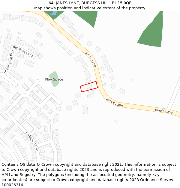 64, JANES LANE, BURGESS HILL, RH15 0QR: Location map and indicative extent of plot