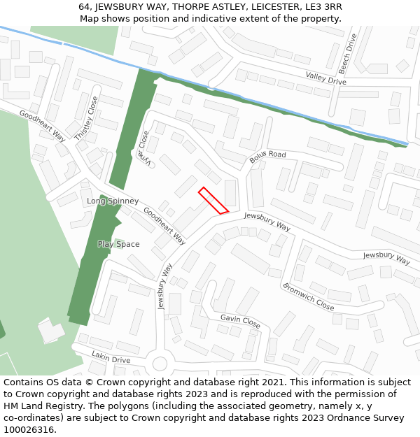 64, JEWSBURY WAY, THORPE ASTLEY, LEICESTER, LE3 3RR: Location map and indicative extent of plot