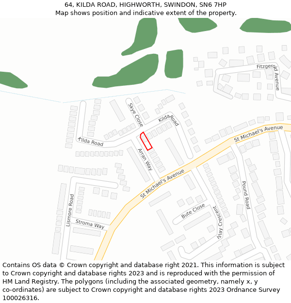 64, KILDA ROAD, HIGHWORTH, SWINDON, SN6 7HP: Location map and indicative extent of plot