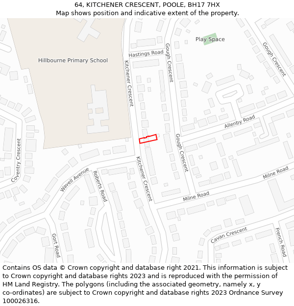 64, KITCHENER CRESCENT, POOLE, BH17 7HX: Location map and indicative extent of plot