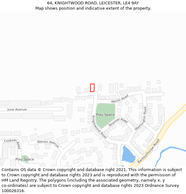 64, KNIGHTWOOD ROAD, LEICESTER, LE4 9AY: Location map and indicative extent of plot