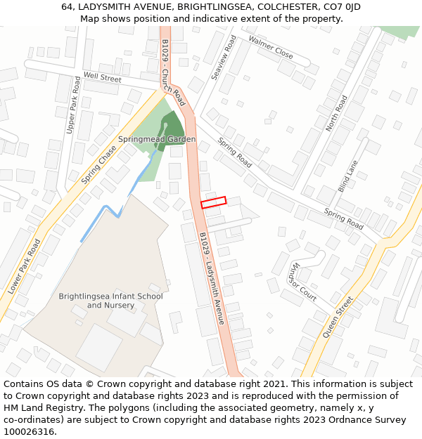 64, LADYSMITH AVENUE, BRIGHTLINGSEA, COLCHESTER, CO7 0JD: Location map and indicative extent of plot