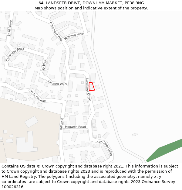 64, LANDSEER DRIVE, DOWNHAM MARKET, PE38 9NG: Location map and indicative extent of plot