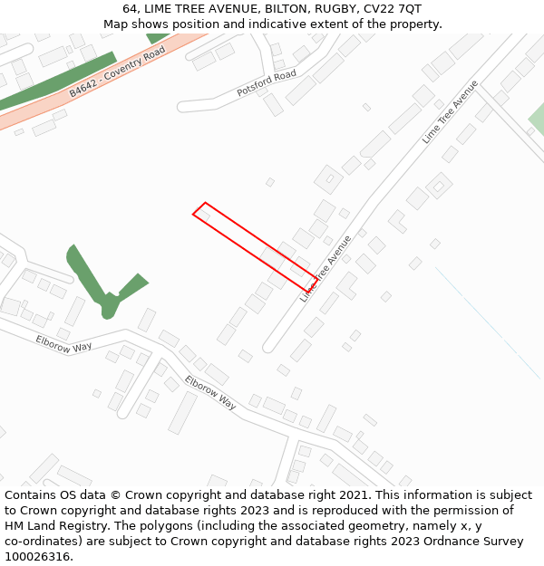 64, LIME TREE AVENUE, BILTON, RUGBY, CV22 7QT: Location map and indicative extent of plot