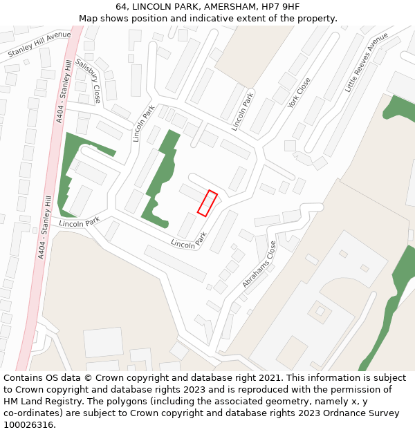 64, LINCOLN PARK, AMERSHAM, HP7 9HF: Location map and indicative extent of plot