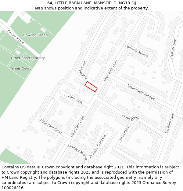 64, LITTLE BARN LANE, MANSFIELD, NG18 3JJ: Location map and indicative extent of plot