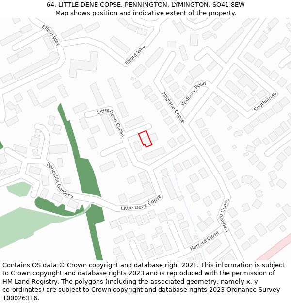 64, LITTLE DENE COPSE, PENNINGTON, LYMINGTON, SO41 8EW: Location map and indicative extent of plot