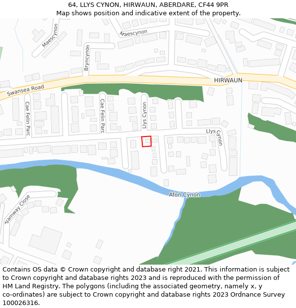 64, LLYS CYNON, HIRWAUN, ABERDARE, CF44 9PR: Location map and indicative extent of plot