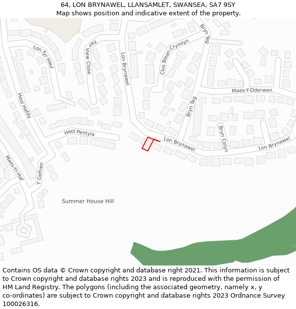 64, LON BRYNAWEL, LLANSAMLET, SWANSEA, SA7 9SY: Location map and indicative extent of plot