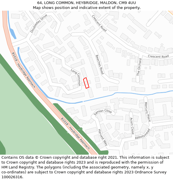 64, LONG COMMON, HEYBRIDGE, MALDON, CM9 4UU: Location map and indicative extent of plot