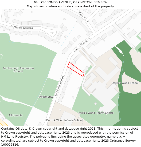 64, LOVIBONDS AVENUE, ORPINGTON, BR6 8EW: Location map and indicative extent of plot