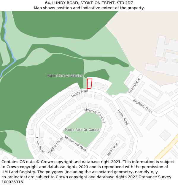64, LUNDY ROAD, STOKE-ON-TRENT, ST3 2DZ: Location map and indicative extent of plot