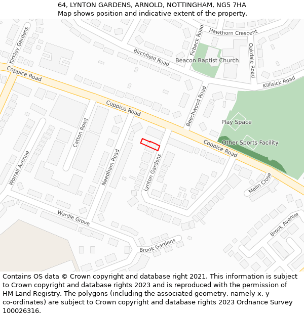 64, LYNTON GARDENS, ARNOLD, NOTTINGHAM, NG5 7HA: Location map and indicative extent of plot