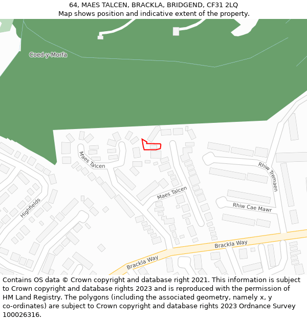 64, MAES TALCEN, BRACKLA, BRIDGEND, CF31 2LQ: Location map and indicative extent of plot