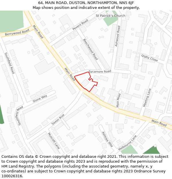64, MAIN ROAD, DUSTON, NORTHAMPTON, NN5 6JF: Location map and indicative extent of plot