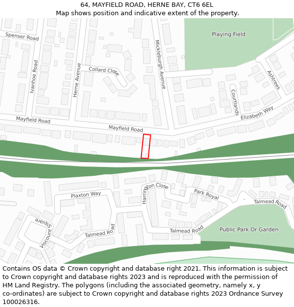 64, MAYFIELD ROAD, HERNE BAY, CT6 6EL: Location map and indicative extent of plot