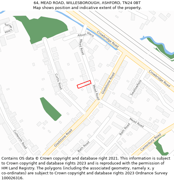 64, MEAD ROAD, WILLESBOROUGH, ASHFORD, TN24 0BT: Location map and indicative extent of plot