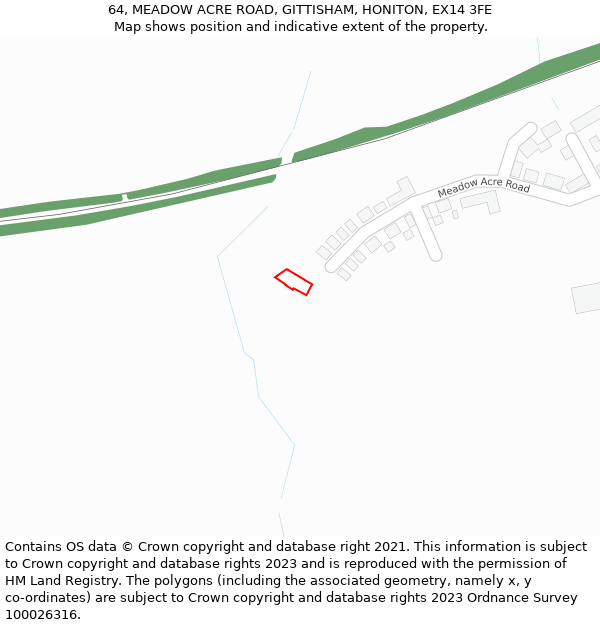 64, MEADOW ACRE ROAD, GITTISHAM, HONITON, EX14 3FE: Location map and indicative extent of plot