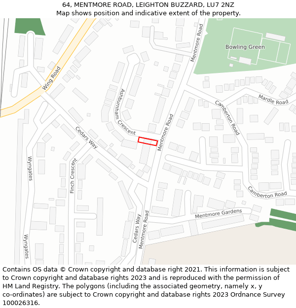 64, MENTMORE ROAD, LEIGHTON BUZZARD, LU7 2NZ: Location map and indicative extent of plot
