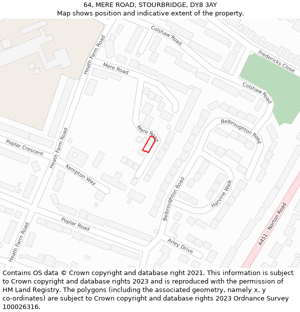 64, MERE ROAD, STOURBRIDGE, DY8 3AY: Location map and indicative extent of plot