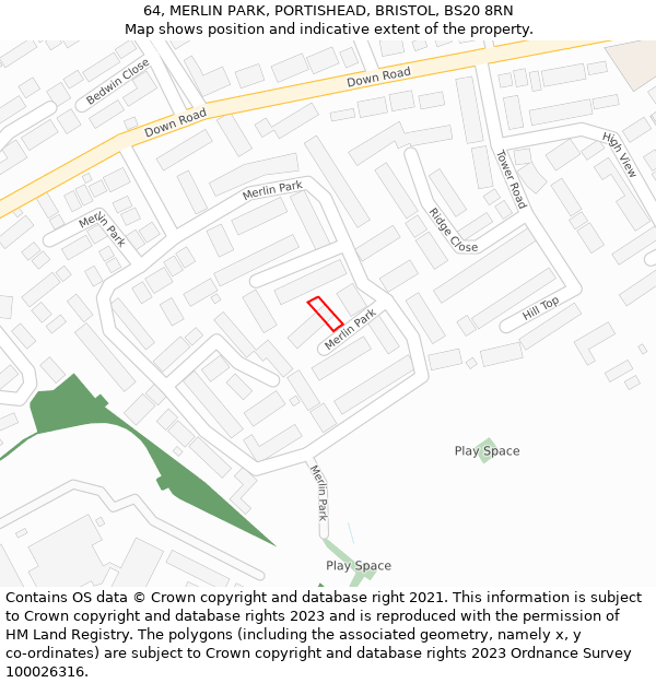 64, MERLIN PARK, PORTISHEAD, BRISTOL, BS20 8RN: Location map and indicative extent of plot