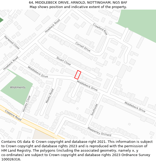 64, MIDDLEBECK DRIVE, ARNOLD, NOTTINGHAM, NG5 8AF: Location map and indicative extent of plot