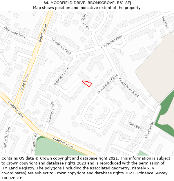 64, MOORFIELD DRIVE, BROMSGROVE, B61 8EJ: Location map and indicative extent of plot