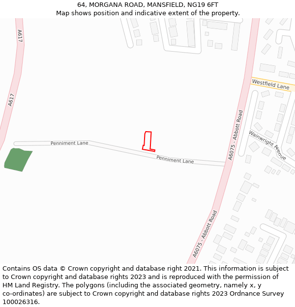 64, MORGANA ROAD, MANSFIELD, NG19 6FT: Location map and indicative extent of plot